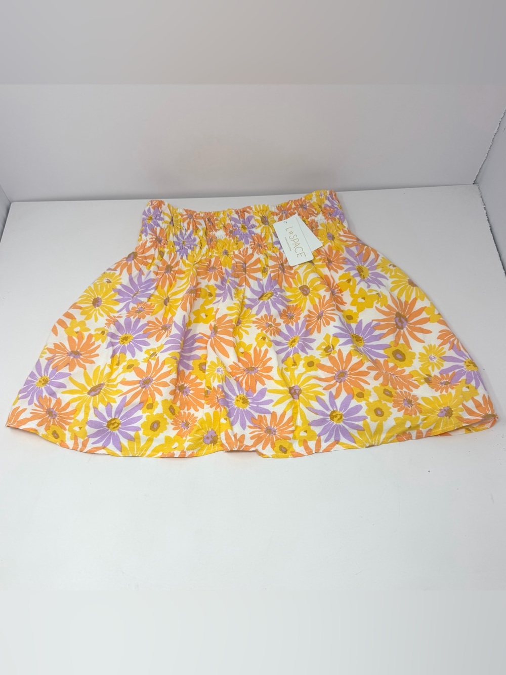 L Space Jax Skirt Sz S Oopsie Daisy Floral Smocked Elastic Waist Mini NWT $125